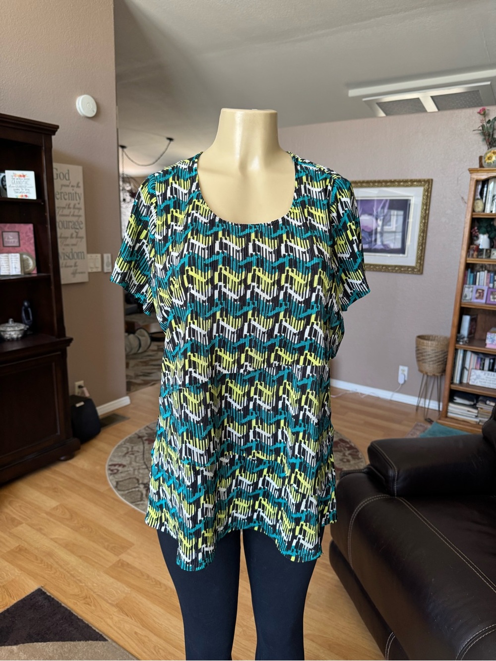 NY Collection Short-Sleeve Tiered Scoop Neck Blouse-XL